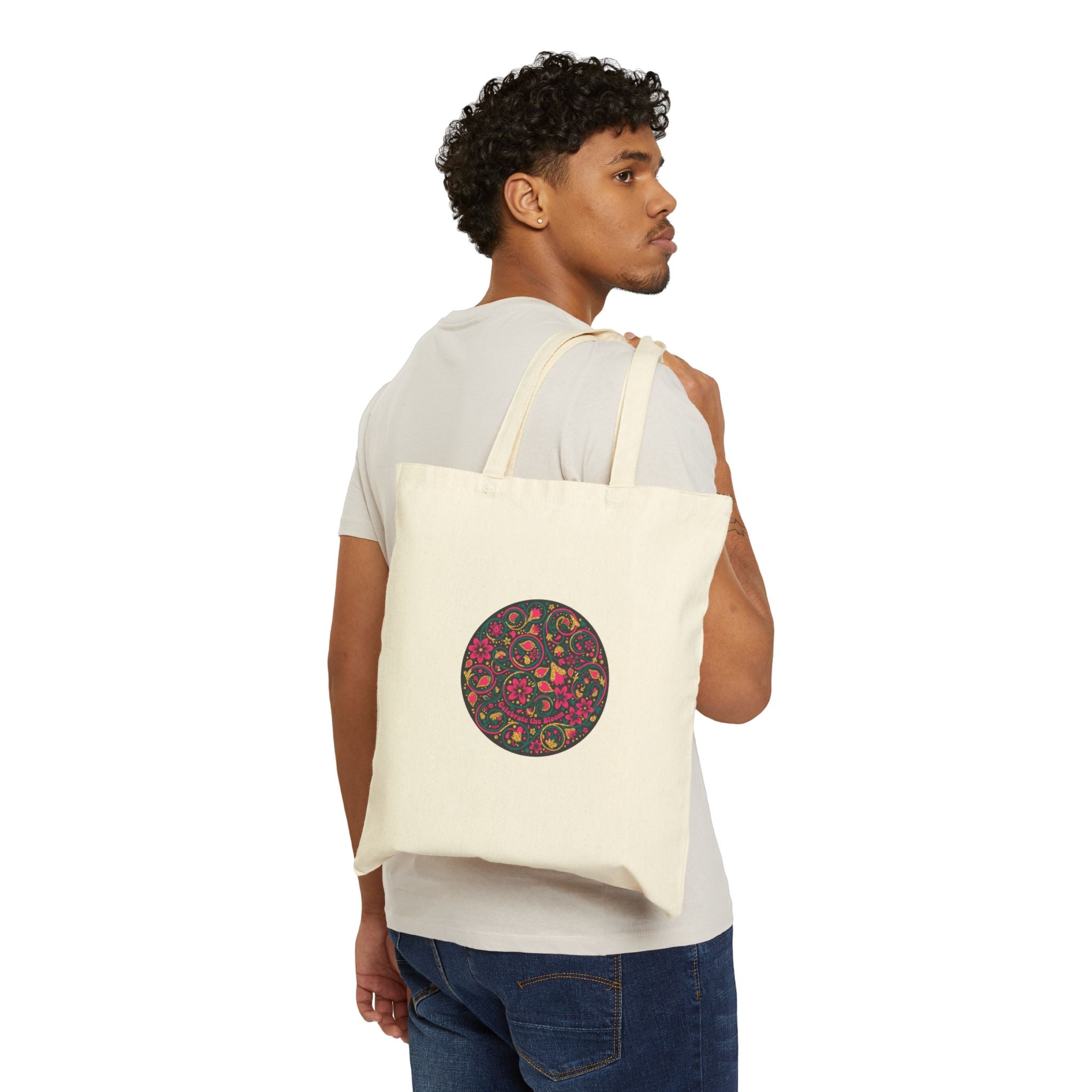 Disco Florals Paisley Circle Tote | 70s Revival Retro Party Design