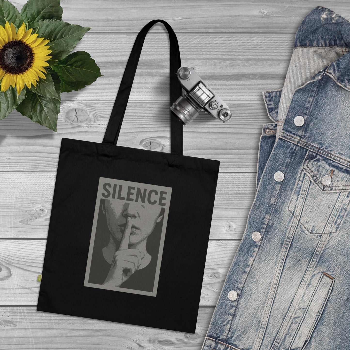 Silence Poster Organic Cotton Tote - Retro Shh Graphic Reusable Bag