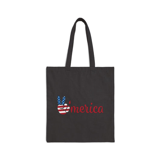 'Merica Peace Sign Tote Bag — Patriotic Cotton Canvas Grocery & Beach Tote