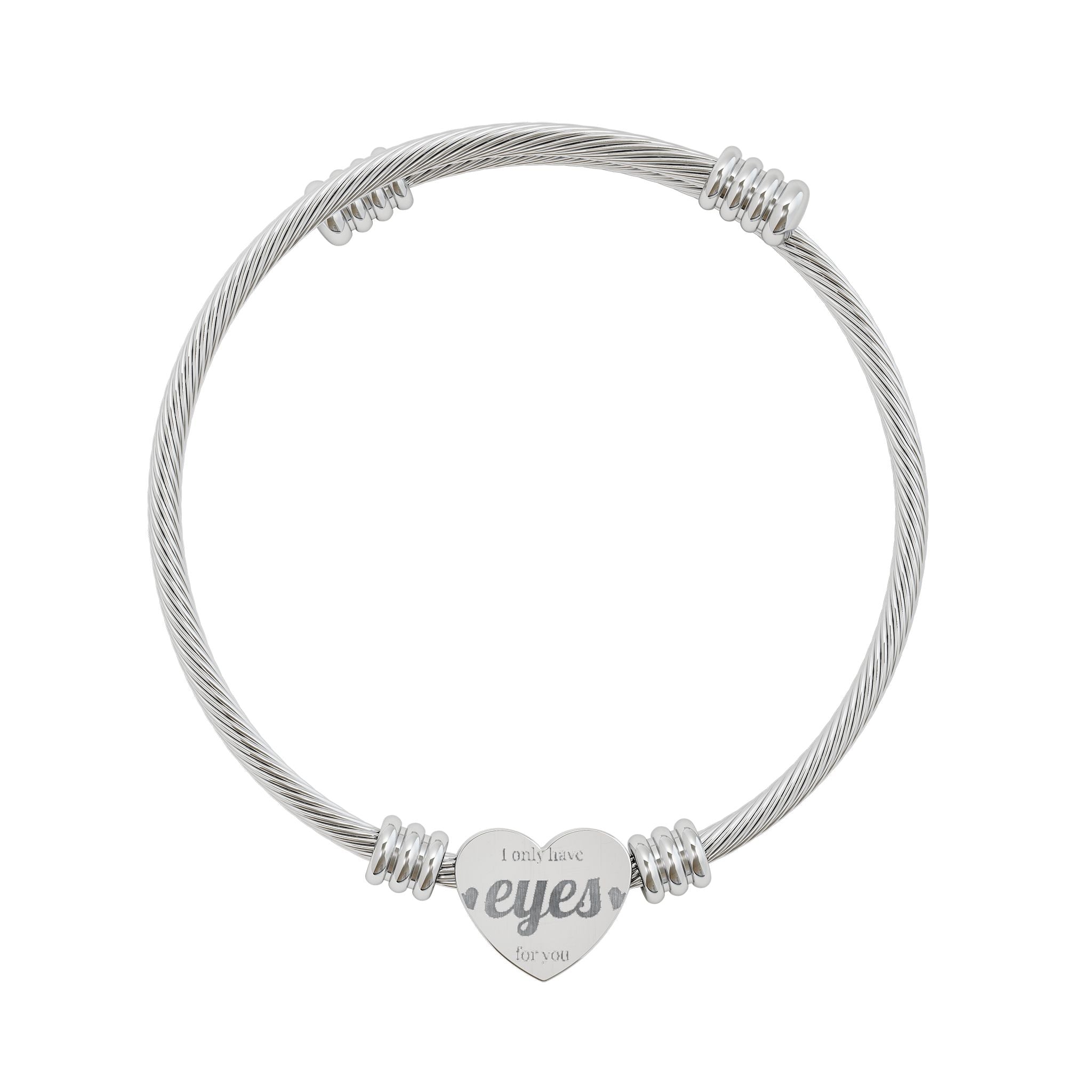 Engravable Heart Cuff Bracelet — Personalized Silver Wire Bangle