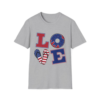 Patriotic LOVE T-Shirt – American Flag Stars & Stripes Fourth of July Tee