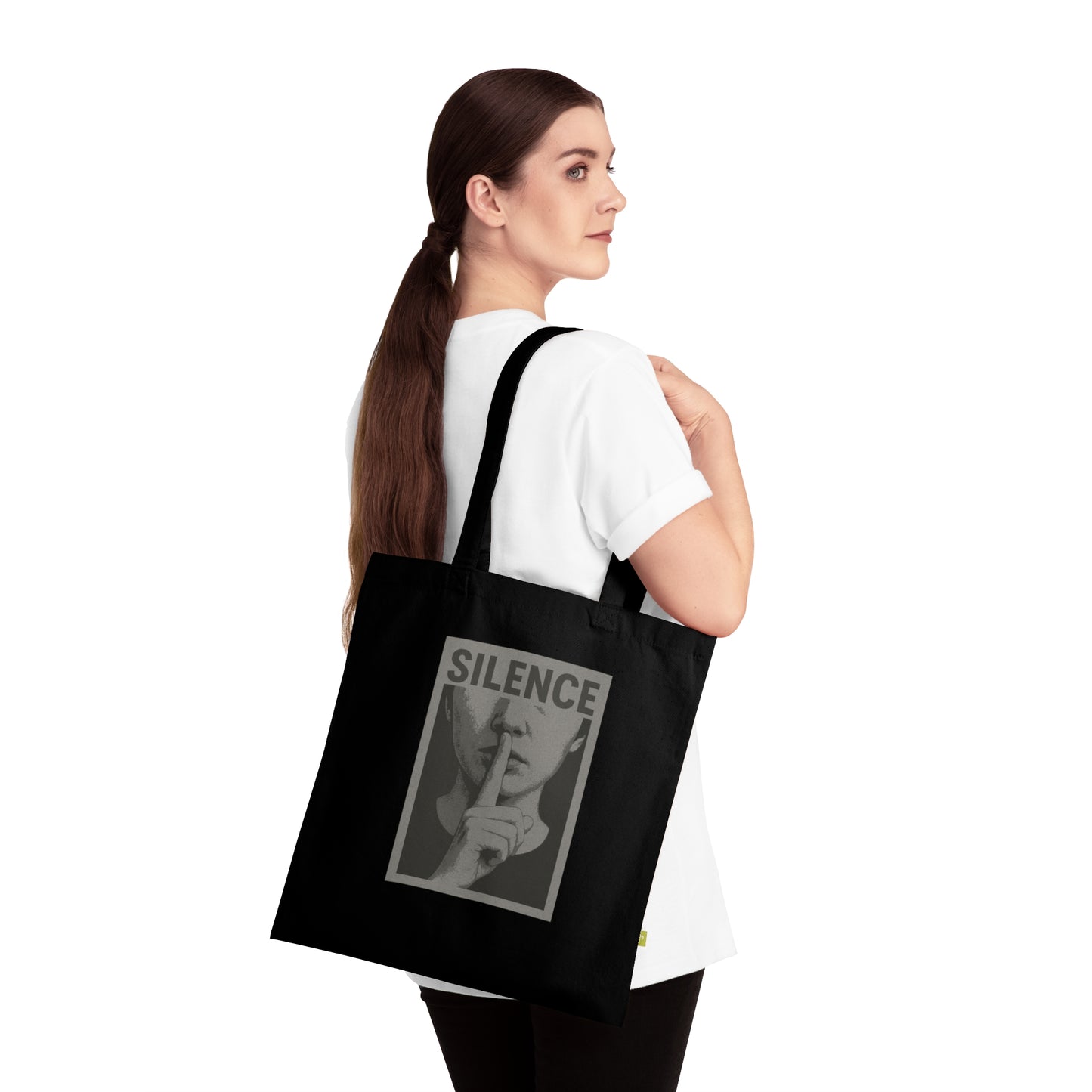 Silence Poster Organic Cotton Tote - Retro Shh Graphic Reusable Bag