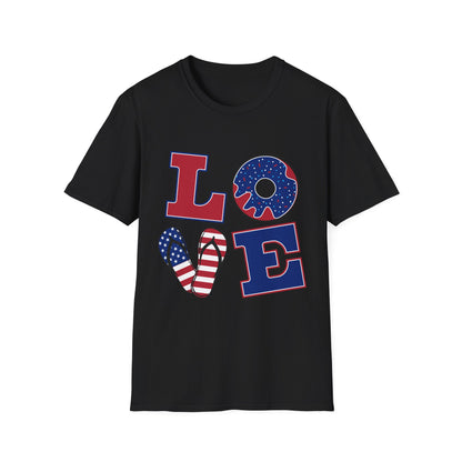 Patriotic LOVE T-Shirt – American Flag Stars & Stripes Fourth of July Tee