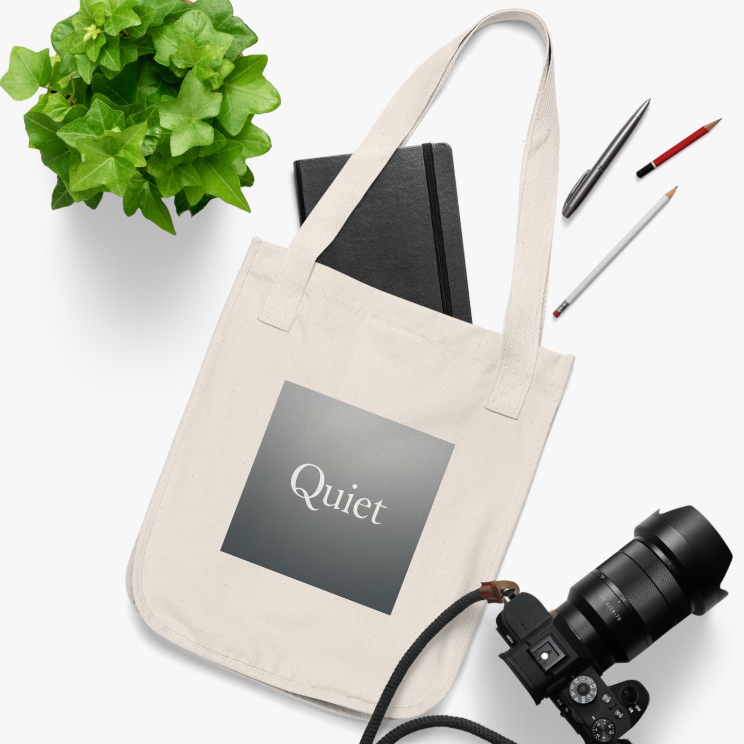 Quiet Square Canvas Tote — Minimalist Organic Grocery & Book Bag