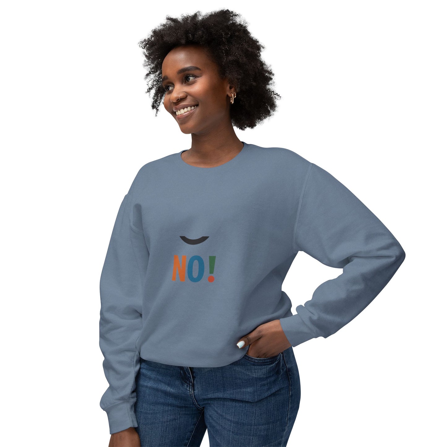 No! Minimalist Crewneck Sweatshirt — Bold Color Block Statement