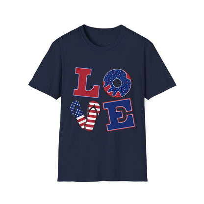 Patriotic LOVE T-Shirt – American Flag Stars & Stripes Fourth of July Tee