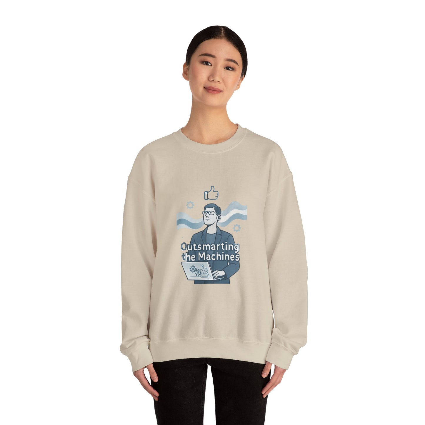 Crewneck Sweatshirt – “Outsmarting the Machines” Retro Tech Graphic