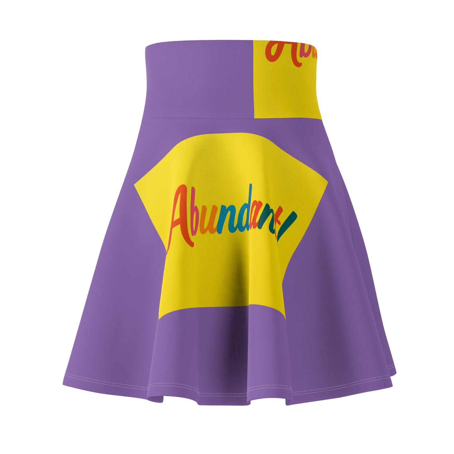 Abundant Rainbow Script Skater Skirt — Purple & Yellow Graphic AOP