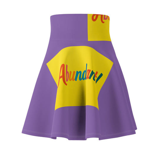 Abundant Rainbow Script Skater Skirt — Purple & Yellow Graphic AOP