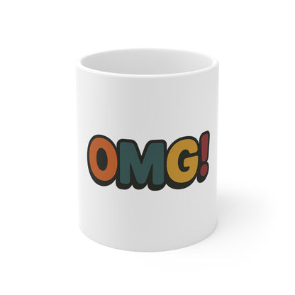 OMG! Colorful Retro Text Mug — Funny 11oz Coffee Cup