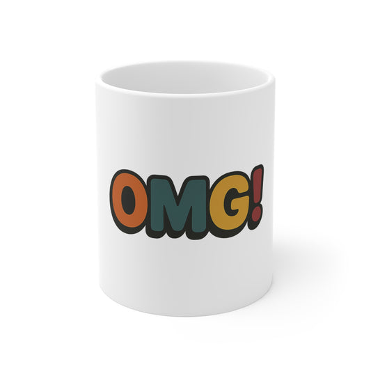 OMG! Colorful Retro Text Mug — Funny 11oz Coffee Cup