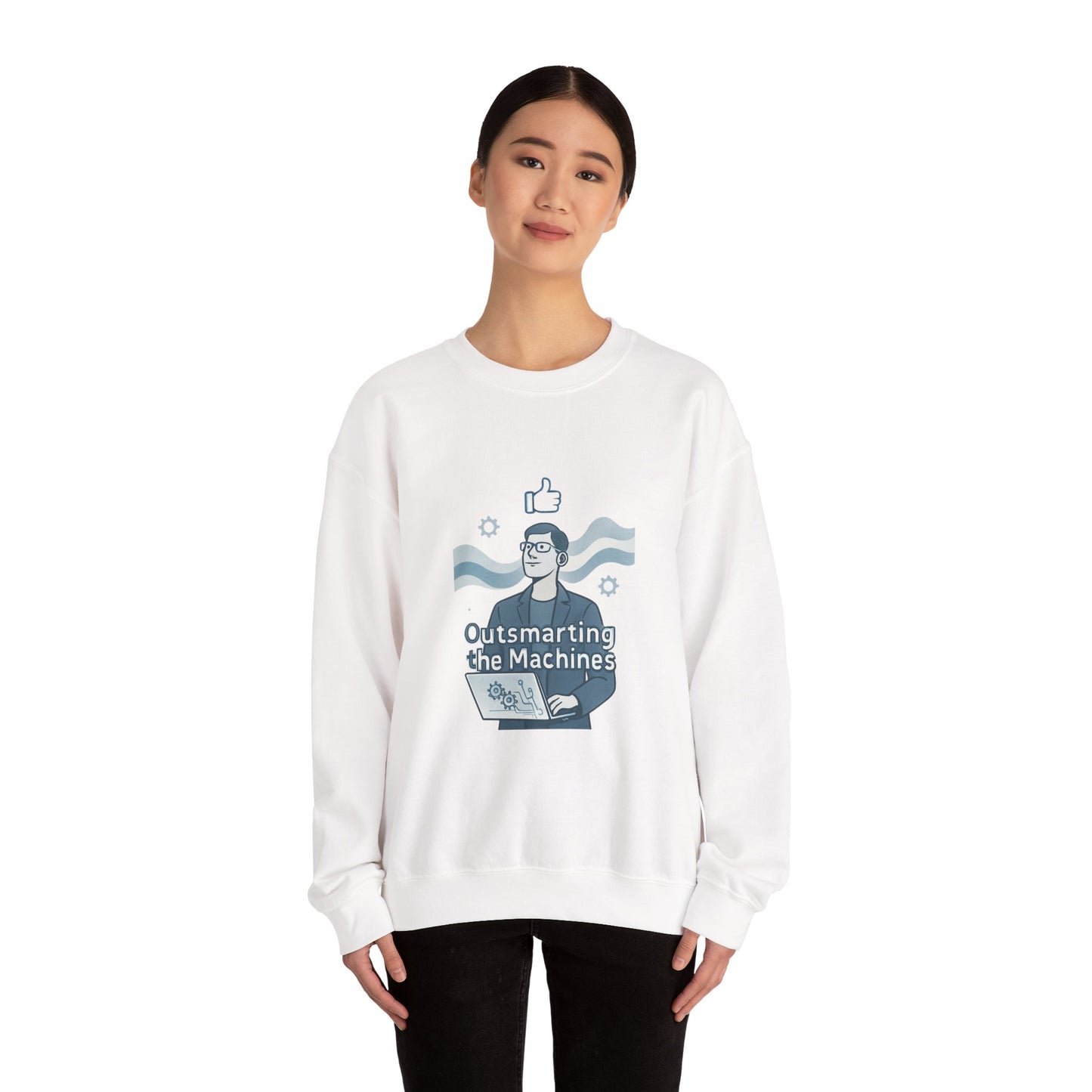 Crewneck Sweatshirt – “Outsmarting the Machines” Retro Tech Graphic