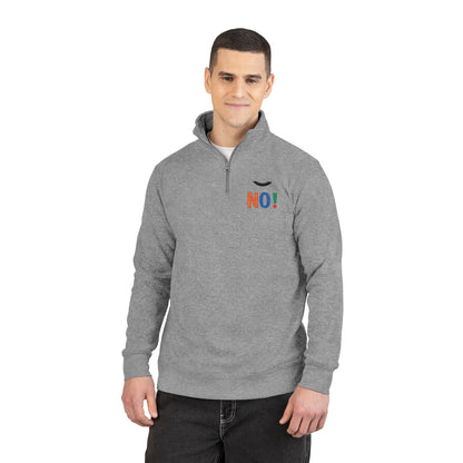 Embroidered 'NO!' Fleece Pullover — Cozy Casual Half‑Zip Sweatshirt