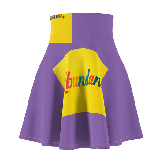 Abundant Rainbow Script Skater Skirt — Purple & Yellow Graphic AOP