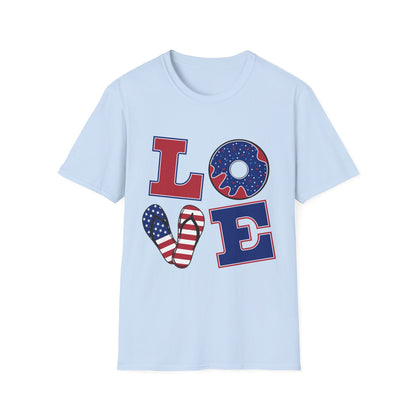 Patriotic LOVE T-Shirt – American Flag Stars & Stripes Fourth of July Tee