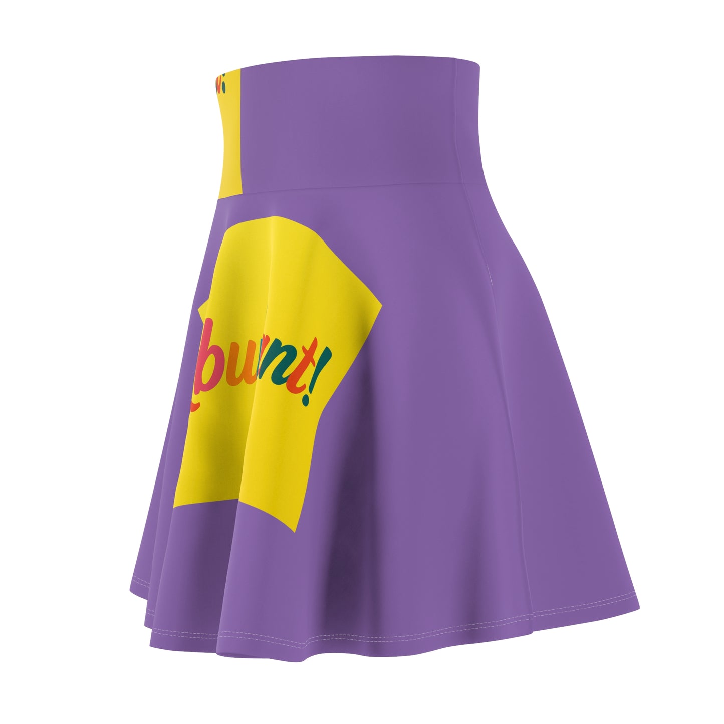 Abundant Rainbow Script Skater Skirt — Purple & Yellow Graphic AOP