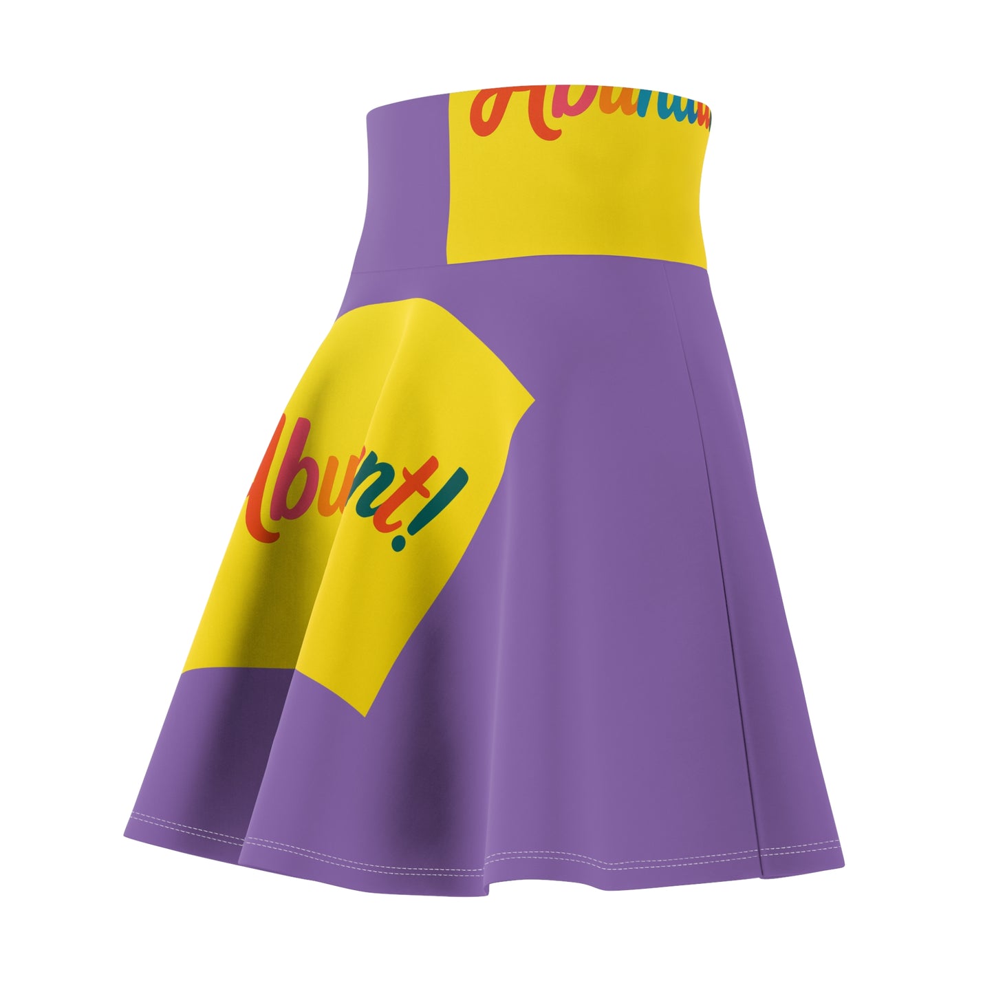 Abundant Rainbow Script Skater Skirt — Purple & Yellow Graphic AOP