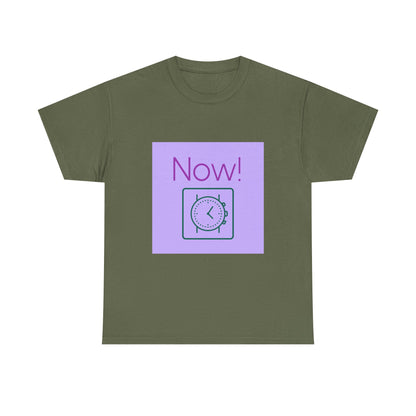 Now! Graphic Tee — Retro Clock Motivational T‑Shirt