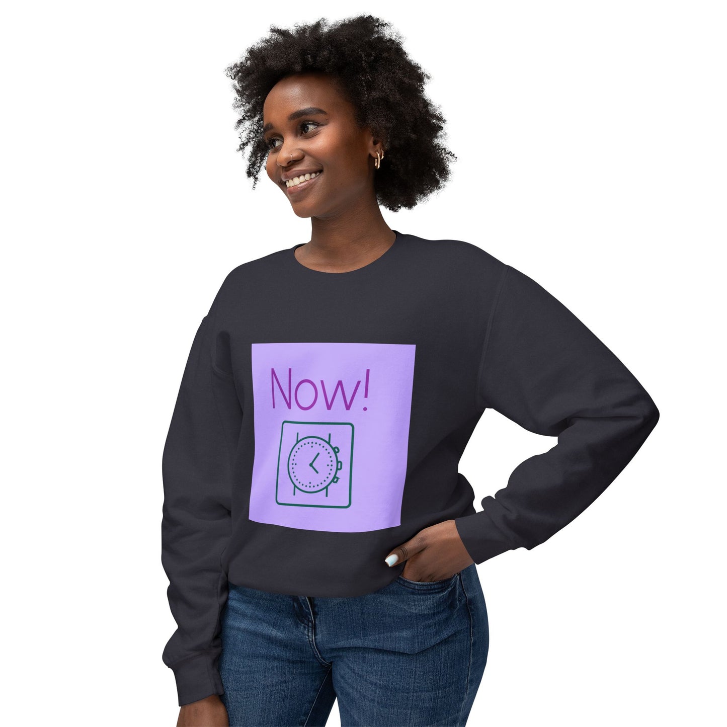 Now! Clock Graphic Sweatshirt — Motivational Crewneck