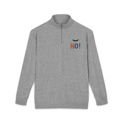 Embroidered 'NO!' Fleece Pullover — Cozy Casual Half‑Zip Sweatshirt