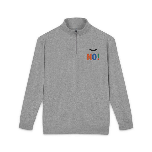 Embroidered 'NO!' Fleece Pullover — Cozy Casual Half‑Zip Sweatshirt