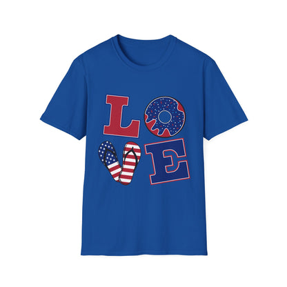 Patriotic LOVE T-Shirt – American Flag Stars & Stripes Fourth of July Tee