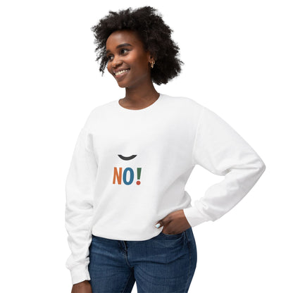 No! Minimalist Crewneck Sweatshirt — Bold Color Block Statement