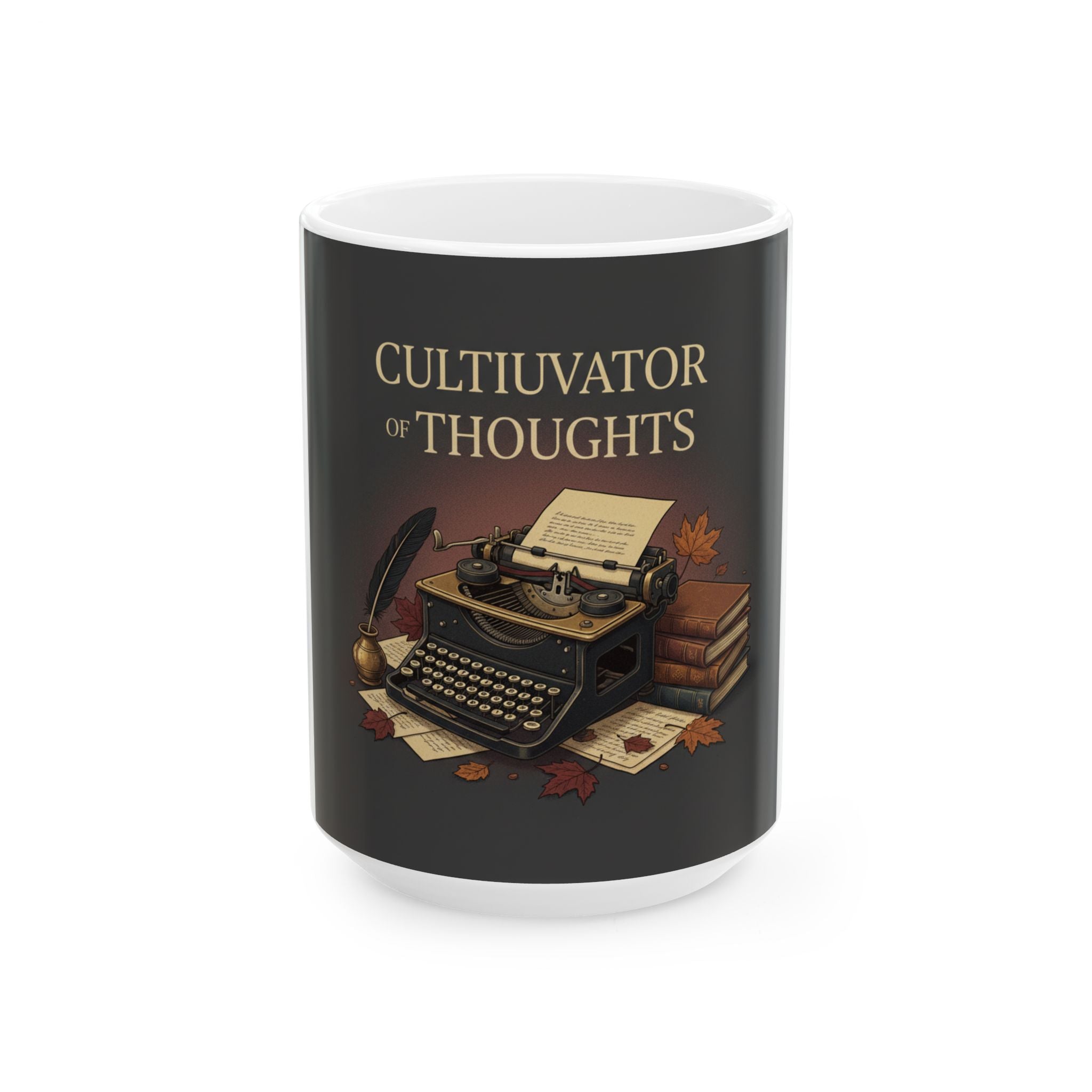Cultivator of Thoughts Ceramic Mug — Vintage Typewriter Coffee Cup for Writers & Readers