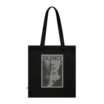 Silence Poster Organic Cotton Tote - Retro Shh Graphic Reusable Bag