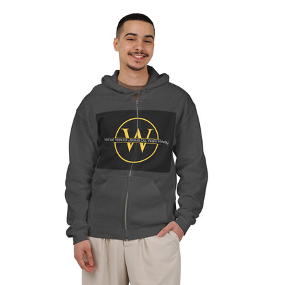 Zip Hoodie — Yellow Circle W Logo with "What Would We Do Without You" Text