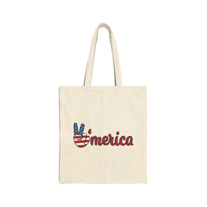 'Merica Peace Sign Tote Bag — Patriotic Cotton Canvas Grocery & Beach Tote