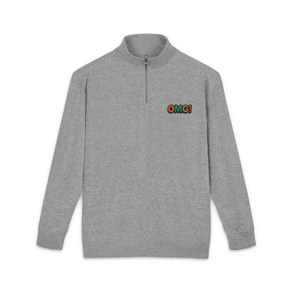 Embroidered 'OMG!' Fleece Pullover — Cozy Casual Quarter-Zip Sweatshirt