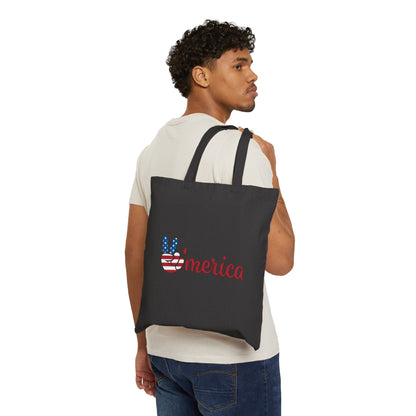 'Merica Peace Sign Tote Bag — Patriotic Cotton Canvas Grocery & Beach Tote