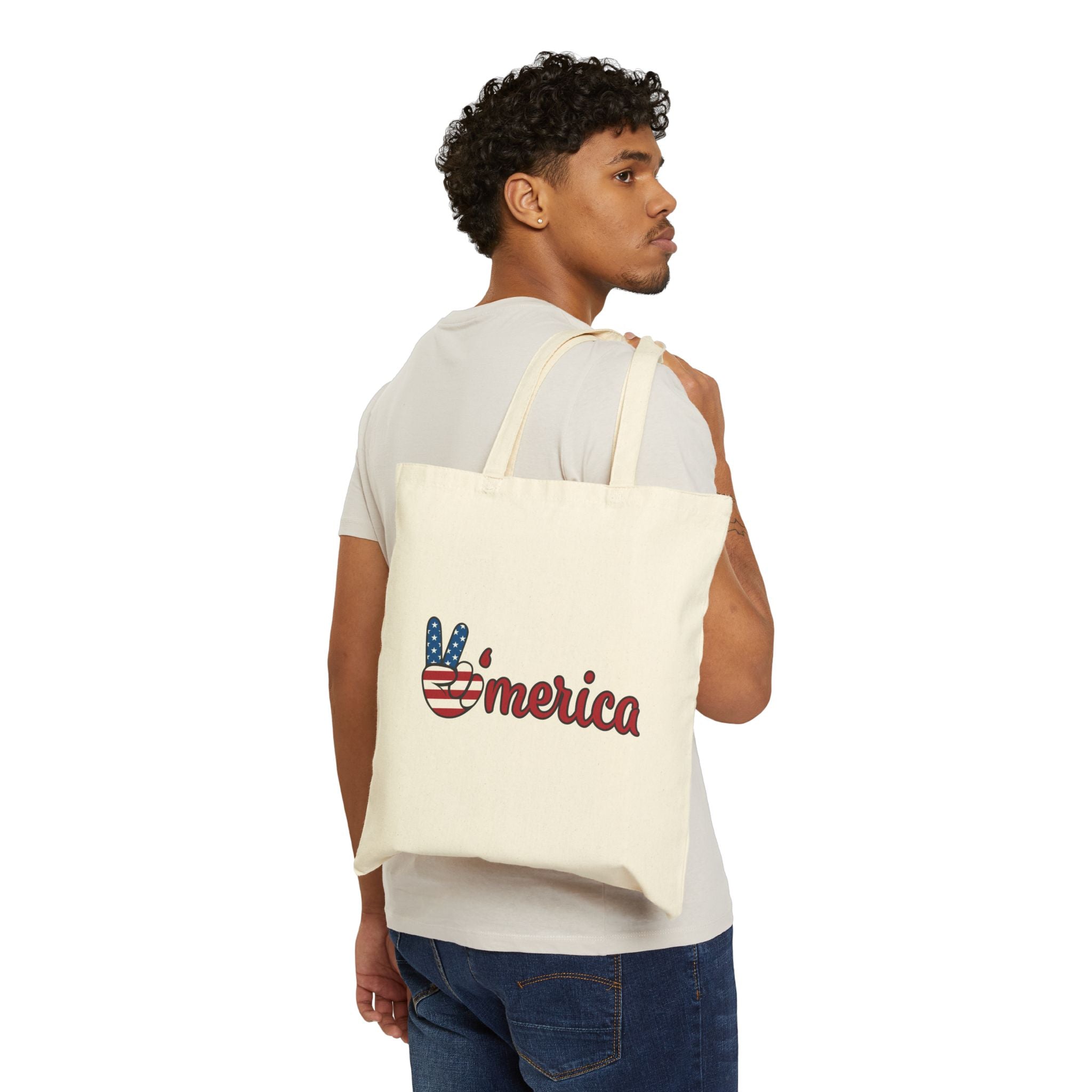 'Merica Peace Sign Tote Bag — Patriotic Cotton Canvas Grocery & Beach Tote