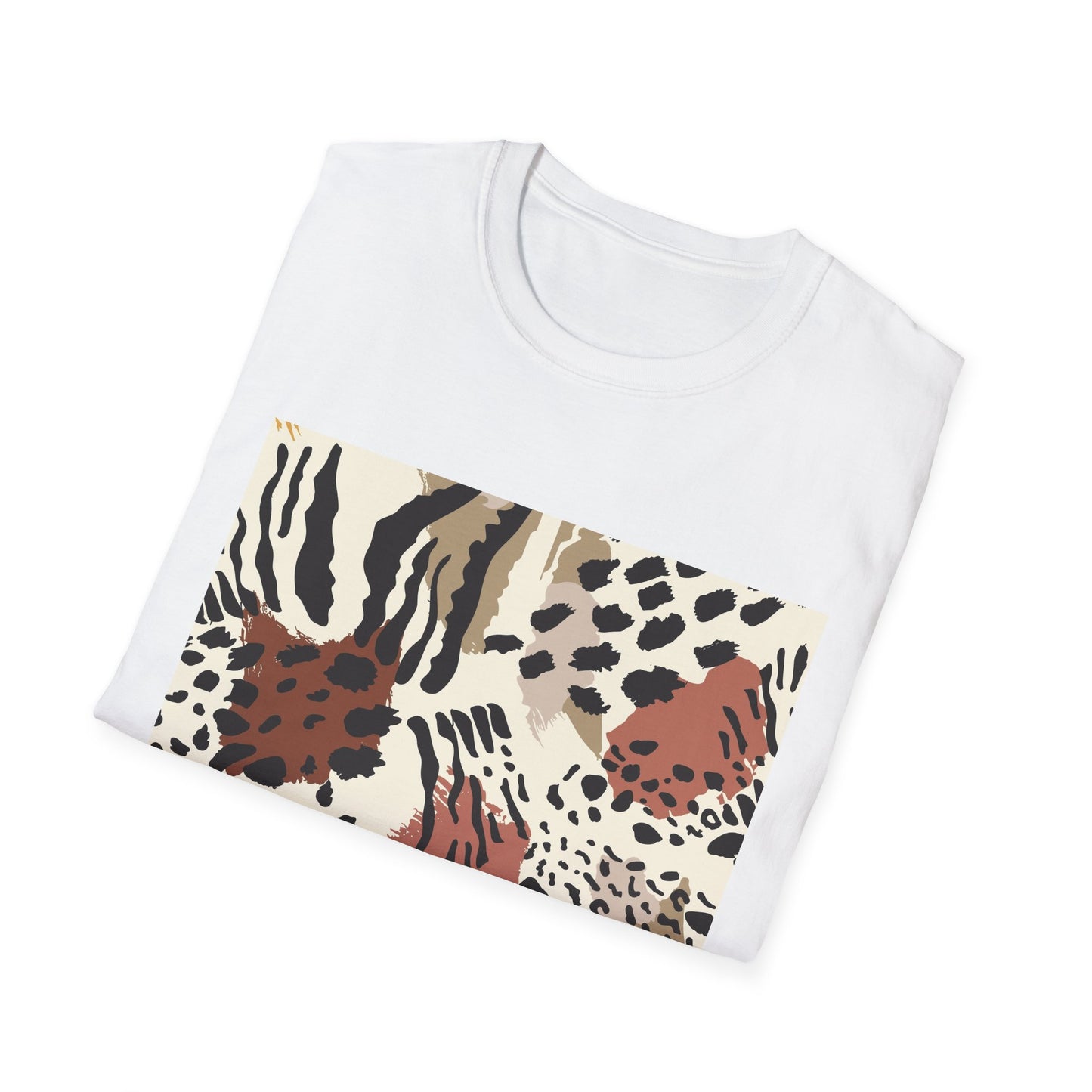 Animal Print Square Graphic Tee — Neutral Leopard & Zebra Pattern T-Shirt