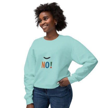No! Minimalist Crewneck Sweatshirt — Bold Color Block Statement